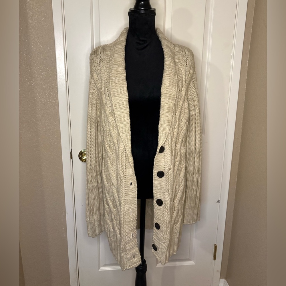 UGG Beige Cable Knit Cardigan with Buttons